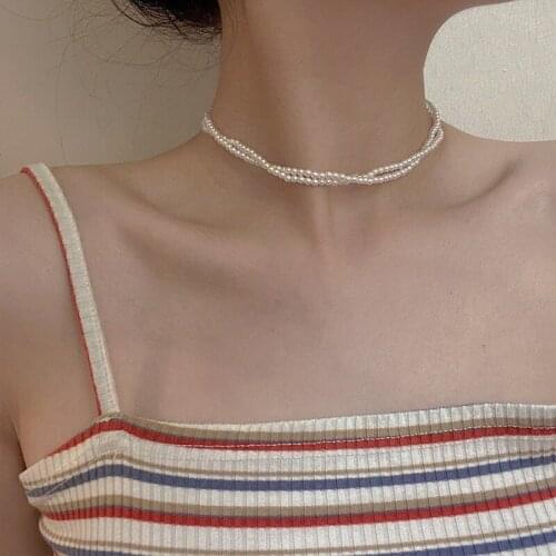 U-Magical 2021 Fashion Double Layer Intertwine Pearl Chokers Necklace for Female Charming Cubic Zircon Party Necklace Jewelry