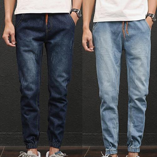 Plus Size Fashion Casual Comfy Men Jogger Stretch Drawstring Elastic Waist Fit Denim Long Pants Jeans S-lim Clothing For Mens