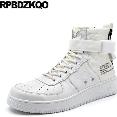 Full Grain Leather Platform Shoes Canvas Boots White Trainer Male Harajuku High Sneakers Booties Thick Soled Top Ankle Men Sole