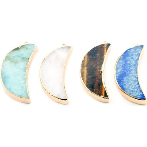 Natural Semi Precious Stone Pendant Crescent Moon DIY For Making necklaces bracelets And Earrings 40x26x7mm