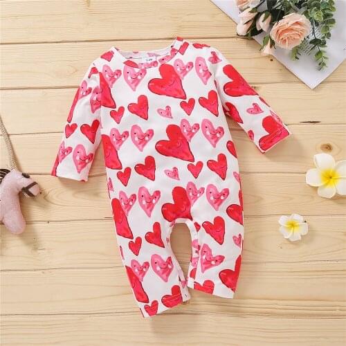 Newborn Baby Girl Clothes Love Printed Baby Girls Rompers Infant Toddler Girls Jumpsuit For Kids Baby Girl Overalls