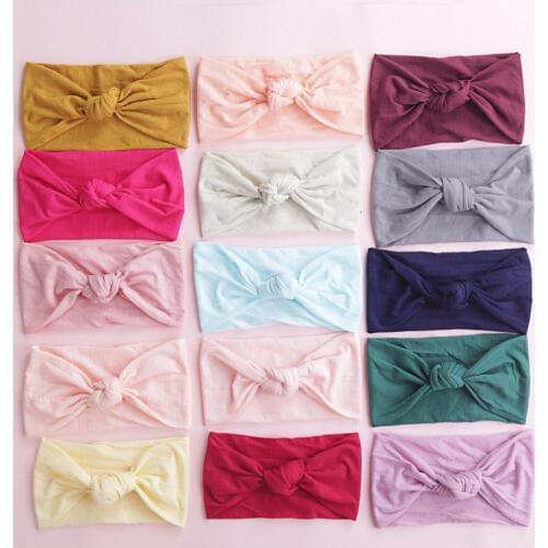 Solid color Soft Nylon Cotton Knot Headband Ribbon Elastic Turban Wrap Hair Band Children Hair Accessories for Girls