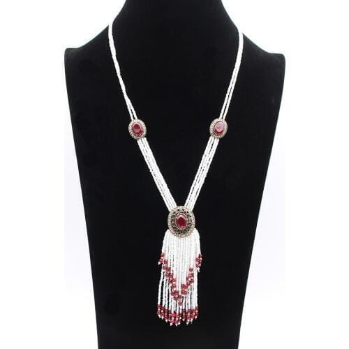 Ethnic African Bead Necklace Resin Jewelry Turkish Beaded Tassels Necklace Retro Gold Round Pendant Evening Dress Bride Jewelry