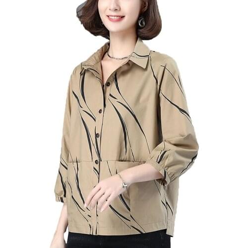 All Cotton Thin Coat Female Spring Autumn Plus Size Casual Womens Shirt Coat Top Oversized Loose Printed Outerwear Mother Dress