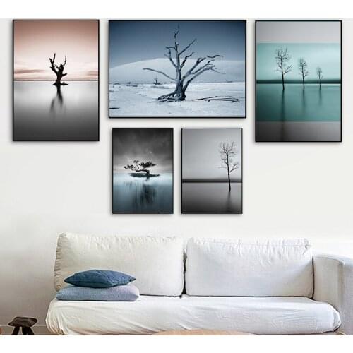 Lake Tree Landscape Posters and Prints Black White Scenery Minimalist Wall Picture Canvas Paintings Palm Tree Art Home Decor