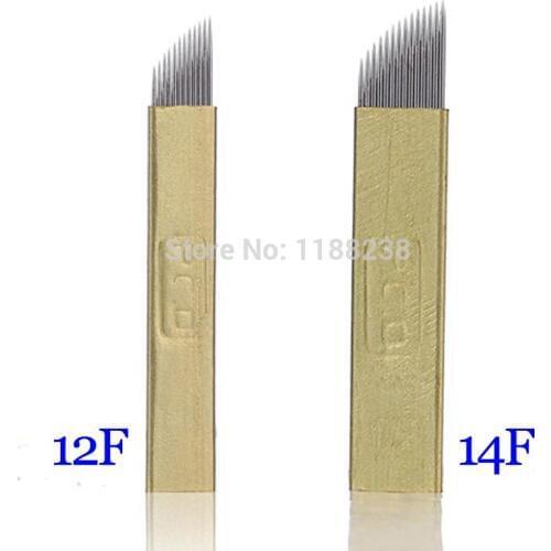 50pcs 12/14 Pin Flat Blades For Manual Permanent Makeup Eyebrow Pen Professional Tattoo Equipment Supply Free Shipping