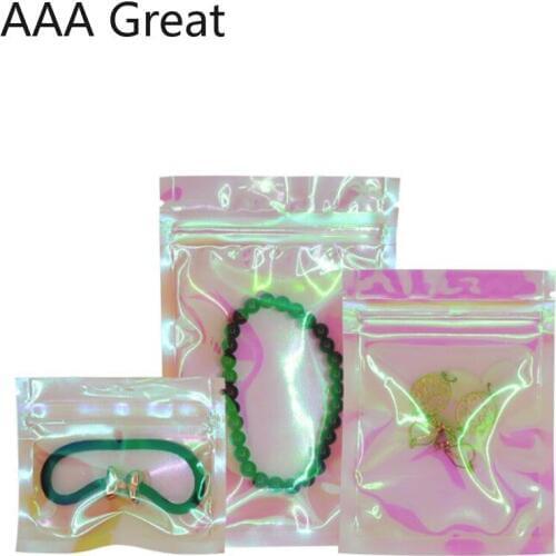 100Pcs/Lot Rainbow Transparent Zipper Bag Laser Colorful Zip Lock Jewelry Cosmetic Bags Candy Packaging Pouches Food Storage Bag