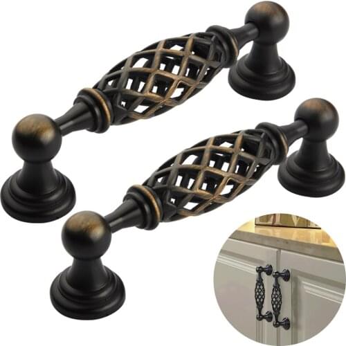 2Pcs Zinc Alloy Handle Kitchen Cabinet Handles Modern Minimalist Bird Cage Black Retro Hardware Cabinet European Style Knobs