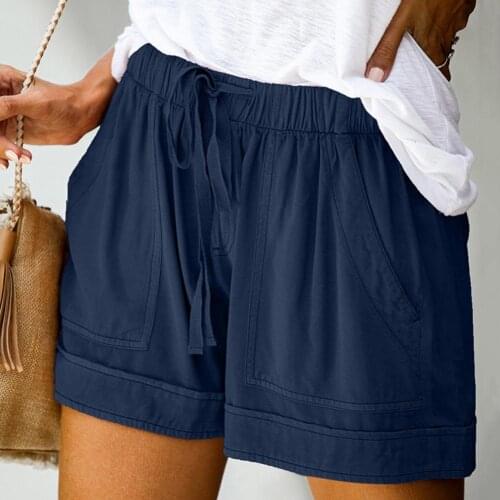 Solid Color Shorts Women Drawstring Elastic Waist Woman Shorts Summer Casual Short Women Loose Shorts Plus Size Femme Shorts