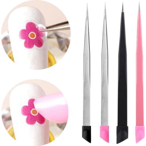 Silicone Pressing Head Tweezers Nail Sticker Rhinestones Picker Tools Straight Manicure Nail Art Tool Embossed Stick Tweezers