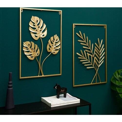 Nordic Metal Leaf Plant Wall Wrought Wall Hanging Non-perforated Wall Mural Living Room Bedroom Home Decoration Aesthetic Decor