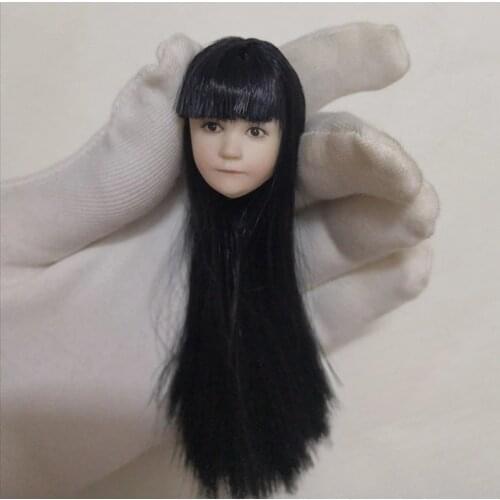 Little Girl With Black Long Hair Head Sculpture 1/6 Carved Baby Children Model Doll Accessory Figure Action For 12inches Body