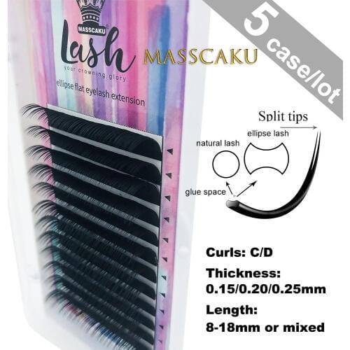 5 cases/lot Flat Ellipse Eyelashes Extensions split tips ellipse shaped natural light false ellipse volume eyelashes extension
