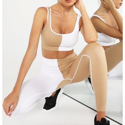 Women Gym Leggings and Shorts Set High Waist Fitness Hit Color Stitching Yoga Wear Gym Clothing Workout Sports Clothing