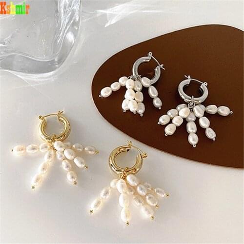 Kshmir 2021 Freshwater pearl tassel earrings for women Korean earrings temperament fashion stud jewelry for girls jewelry gift