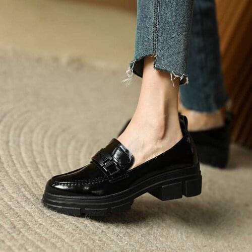 MORDOAN Genuine Cow Leather Loafers Women Round Toe Flat Heel Platform shoes Womens Shoes