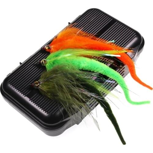 1Box=10PCS 6 Colors Dragontail Fly for Bass or Muskie Fishing Lures Big Game Saltwater Baitfish Fishing Streamer Fly 2/0 Hook