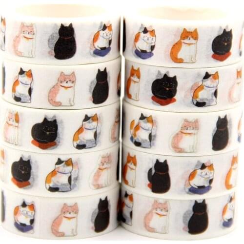 10PCS/lot 15MM*5M Cute Kawaii Adorable Cat Adhesive Paper Washi Tape Masking Tape DIY Scrapbooking Stick Label