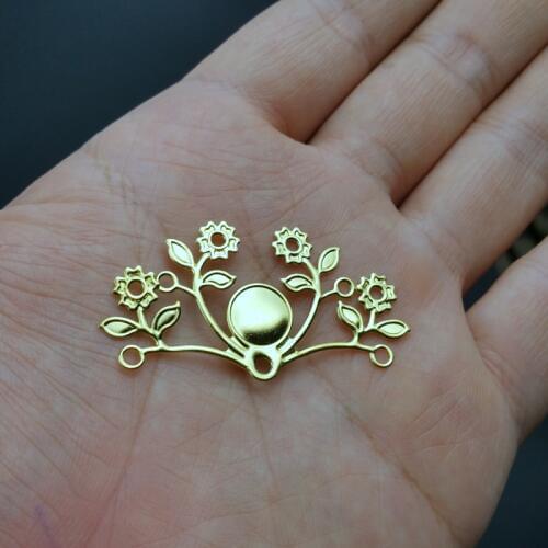 10pieces / lot 25x48mm brass color filigree folwer Slice Charms base Setting Jewelry DIY Components Findings