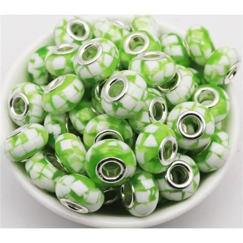 10Pcs Multi-Color Red White Blue Round Loose 5mm Big Hole Spacer Beads Resin Bead Fit Pandora Bracelet Chain Necklace Charms DIY