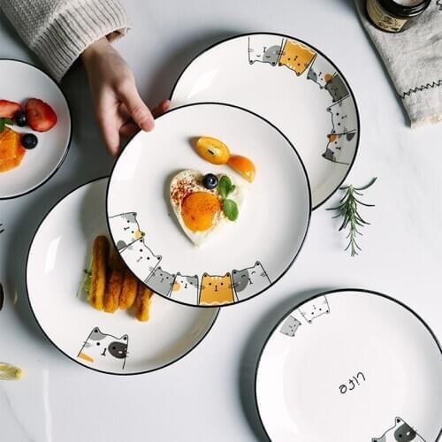 2020 Nordic Cat Deep Plate Household Ceramic Dinner Set Combination Square Dish Cute Creative Shallow Plates Ceramica Tableware