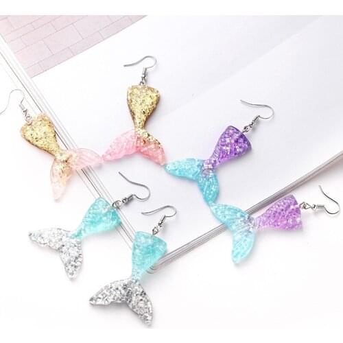 2020 New Korean Fashion Shiny Mermaid Tail Pendant Long Earrings Cute Elegant Charm Acrylic Fish Long Earring for Women Jewelry