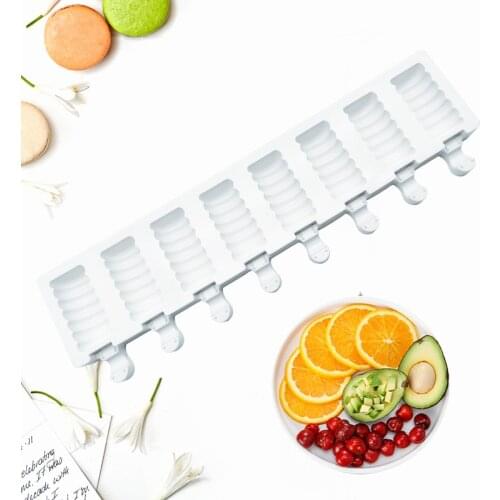 8 cavities Silicone Popsicle Mold Striped Ice Cream Bar Makers DIY Kithchen Homemade Ice lolly Moulds With Popsicle Sticks
