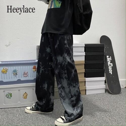 Streetwear Tie Dye Wide Leg Pants Women Harajuku Hippie Black Oversize Trousers For Female Gothic Jogging Sweatpants