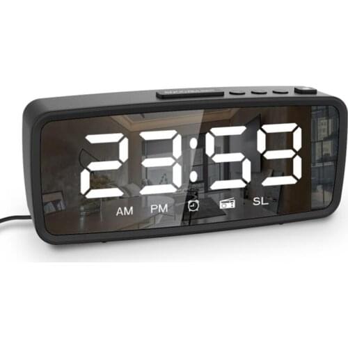 Alarm Clock for Bedroom, LED Big Display Clock with Radio Mirror Clock, for Deep Sleepers Kids Elderly Home Office