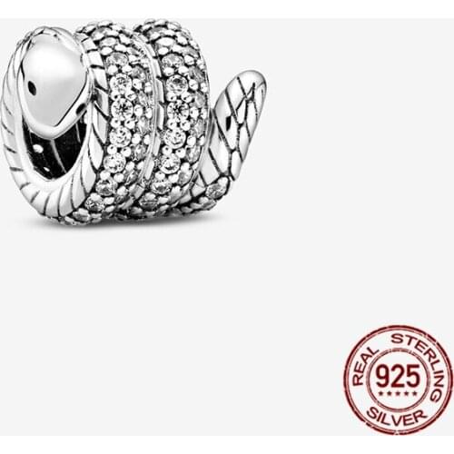 925 Sterling Silver Autumn Sparkling Wrapped Snake Charms Beads Fit Bracelet Original DIY Fine Jewellery For Women
