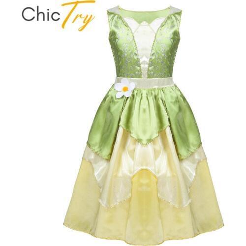 ChicTry Kids Sleeveless Glittery Flower Fairy Princess Fancy Dress Children Girls Halloween Costume Cosplay Party Birthday Gown