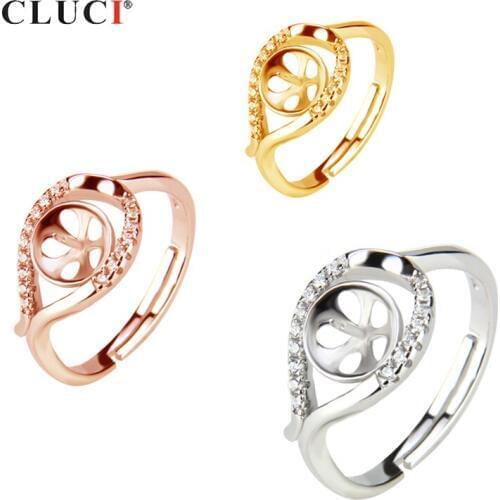 CLUCI Adjustable Pearl Ring 925 Sterling Silver Female Wedding Ring Accessory with 17 Zircons Fine Jewelry SR2069SB