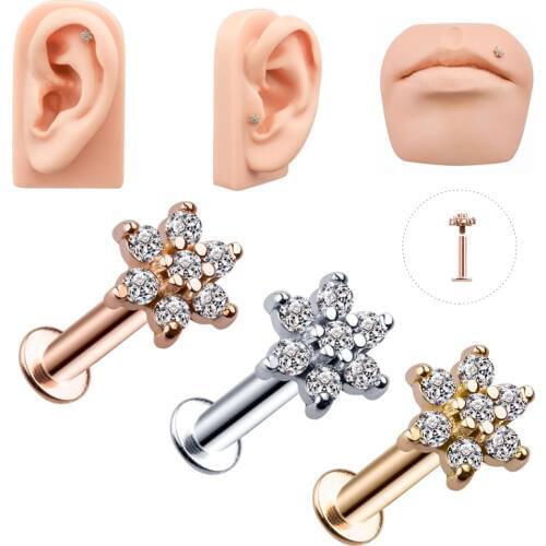 1Pc 1.2x6/8x6m Colorful Flower Lip Ring Ear Tragus Piercing Bar Cartilage Earring Stud Piercing Fashion Jewelry For Sexy Girls