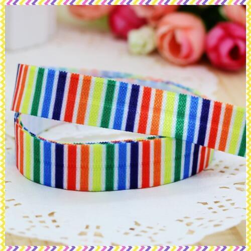 DHK 5/8'' 5yards Fold Over Elastic FOE stripe printed headband headwear hair band diy decoration OEM Wholesale E325
