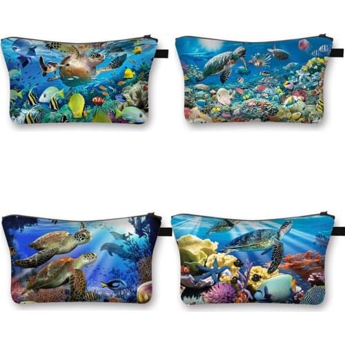 Interesting Sea Turtle Cosmetic Bag Women Makeup Travel Bags Ladies high capacity Canvas Storage Organizer travel bag