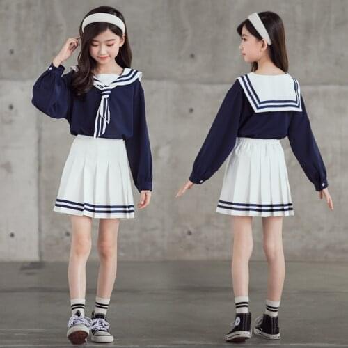 Children Girls JK Suits Long Sleeve Chiffon Shirts Pleated Skirts Kids School Clothes Set 8 10 12 13 14 15 years