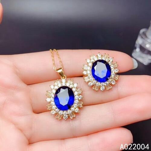 KJJEAXCMY Fine Jewelry 925 sterling silver inlaid natural sapphire female ring pendant set elegant supports test