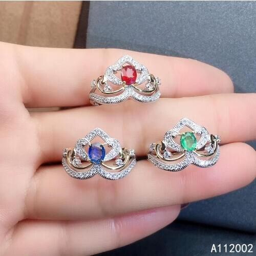 KJJEAXCMY fine jewelry natural ruby sapphire Emerald 925 sterling silver new gemstone women ring support test popular