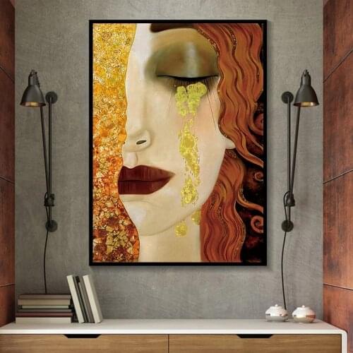Classic Figure Artist Abstract Tearful Women Oil Painting on Canvas Posters and Prints Golden Art Wall Pictures Room Cuadros