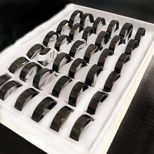 36 Pieces Mix Size Black Stainless Steel Ring for Women Simple Boho Statement Engagement Rings Men Fashion Jewelry NO Box