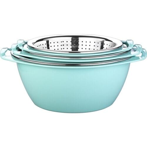 Double Drain Rice Washing Colander Basket Bowl Washing Kitchen Strainer Noodles Fruit Washing Basket for Rice