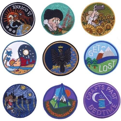 Diy Round Patch Landscape Punk Embroidered Patches Ecusson Thermocollants Badge Sewing Stickers Patch On Clothes Jacket Applique