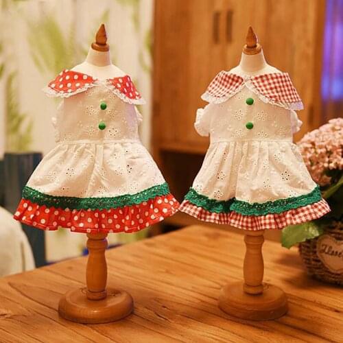 Summer Puppy Dog Pink Red Lattice Dot Dresses Pet Clothes Fashion Casual Outerwear For Small Medium Dog Pure Cotton Dress Teddy