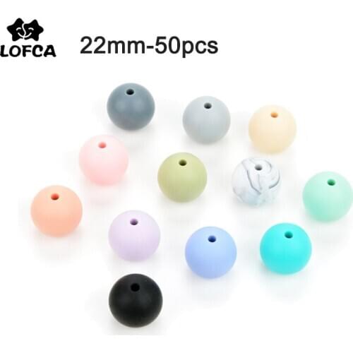 LOFCA 50pcs 22mm Round Silicone Beads For Baby Silicone Teething Necklace Teether BPA Free Food Grade Silicone Pacifier Chain