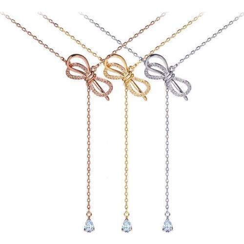 Fashion Bow Pendant Necklace Zircon charms For Women Girls bowknot Charms Choker collar Jewelry Birthday Gifts