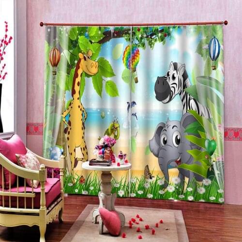 Seaside Cartoon Animals Landscape Curtains For Childrens room Blackout Drapes Decor
