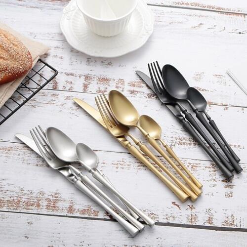 304 Stainless Steel Tableware Set Rose Gold Silver Black Colorful Dinnerware Sets Western Food Knife Fork Teaspoon 4pcs