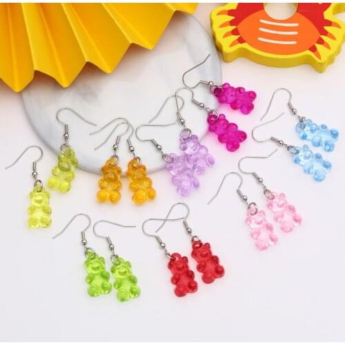New Fashion Resin Gummy Bear Dangle Earrings for Women Girls DIY Cartoon Animal Bear Drop Earrings Creative Jewelry Gifts