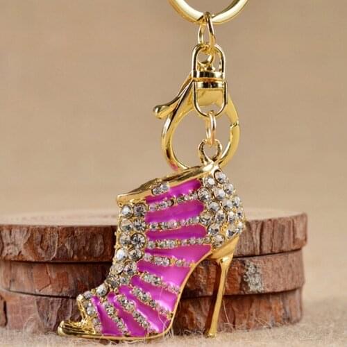 Novelty High Heel Shoes Keychains Rhinestone Crystal Shoe Keyring Charm Women Car Key Chain Bag Decor Fashion Pendant Jewelry