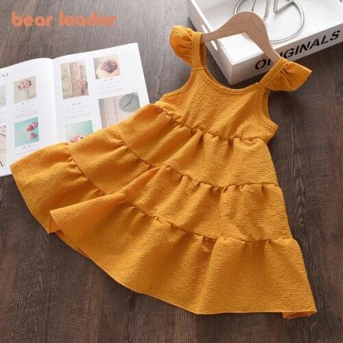 Bear Leader Baby Girls Ruffles Party Dresses Summer Fashion Kids Girl Solid Princess Cute Costumes Chidlren Sleeveless Vestidos